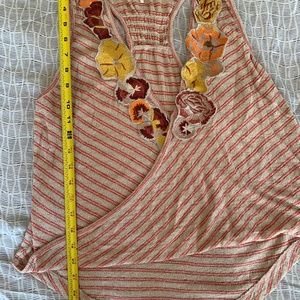 Free People striped tank top with embroidered flowers